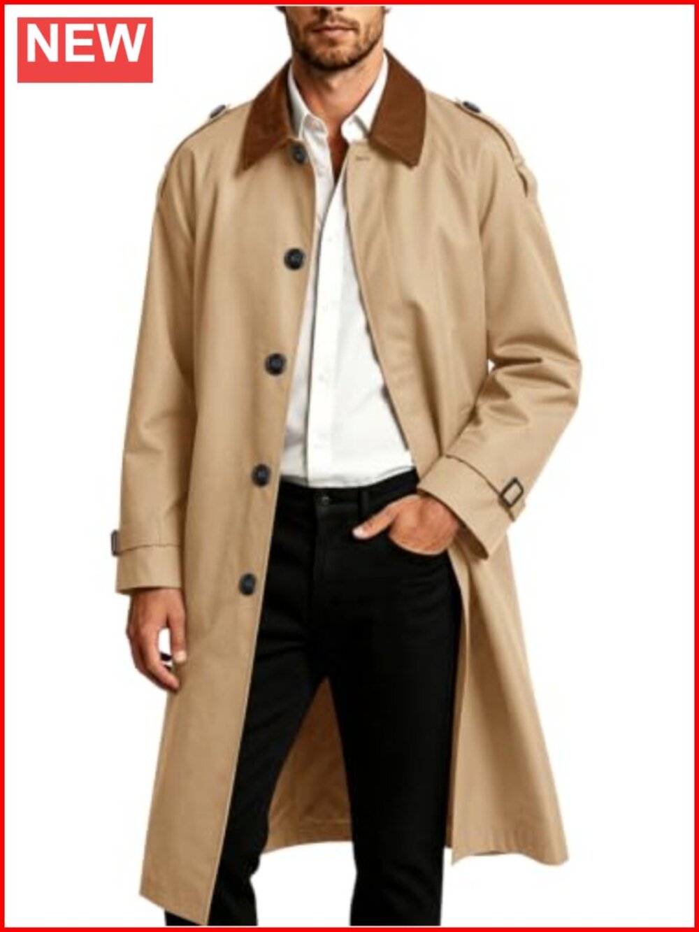 Men's Slim Fit Single Breasted Trench Coat Polyester Overcoat